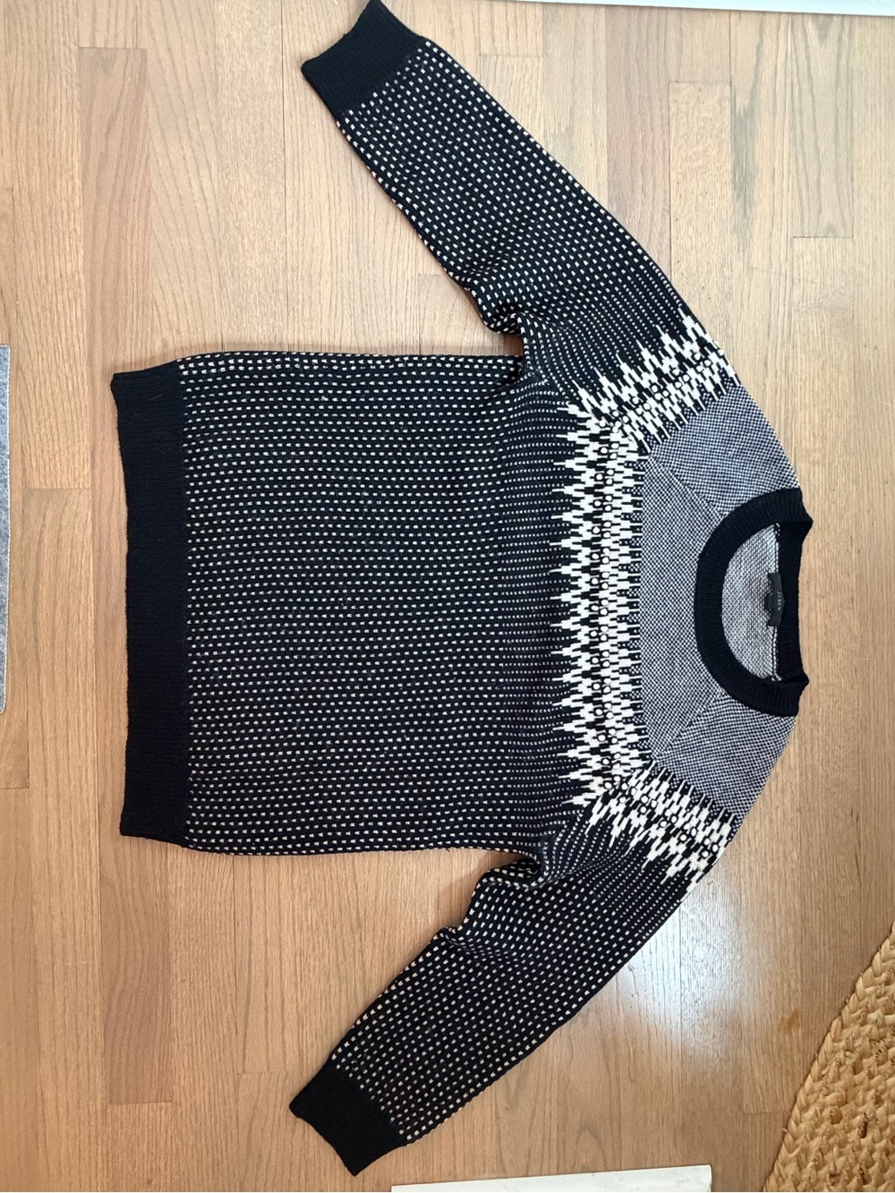 J. Crew Black and White Patterned Crewneck Sweater